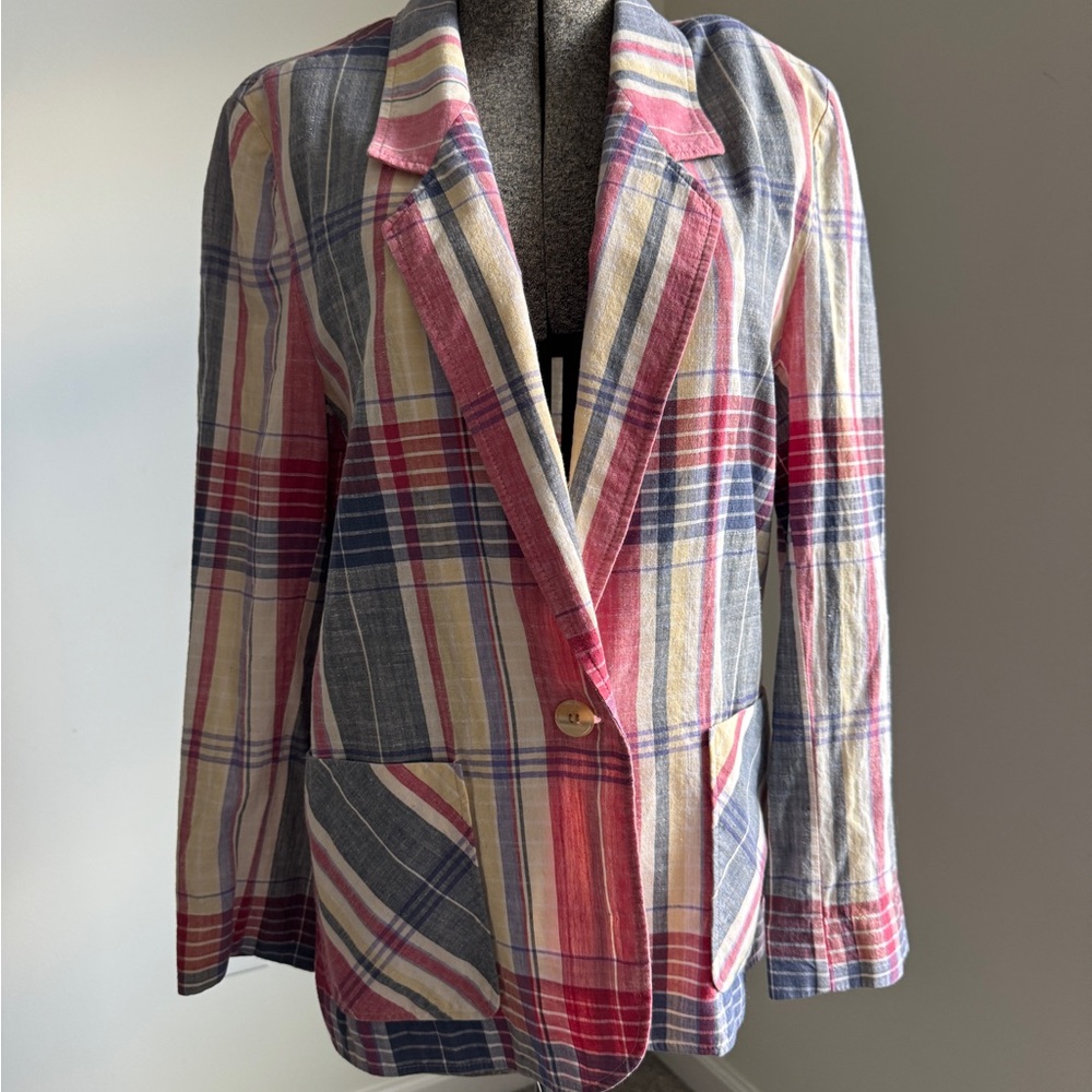 Vintage Madras plaid cotton blazer